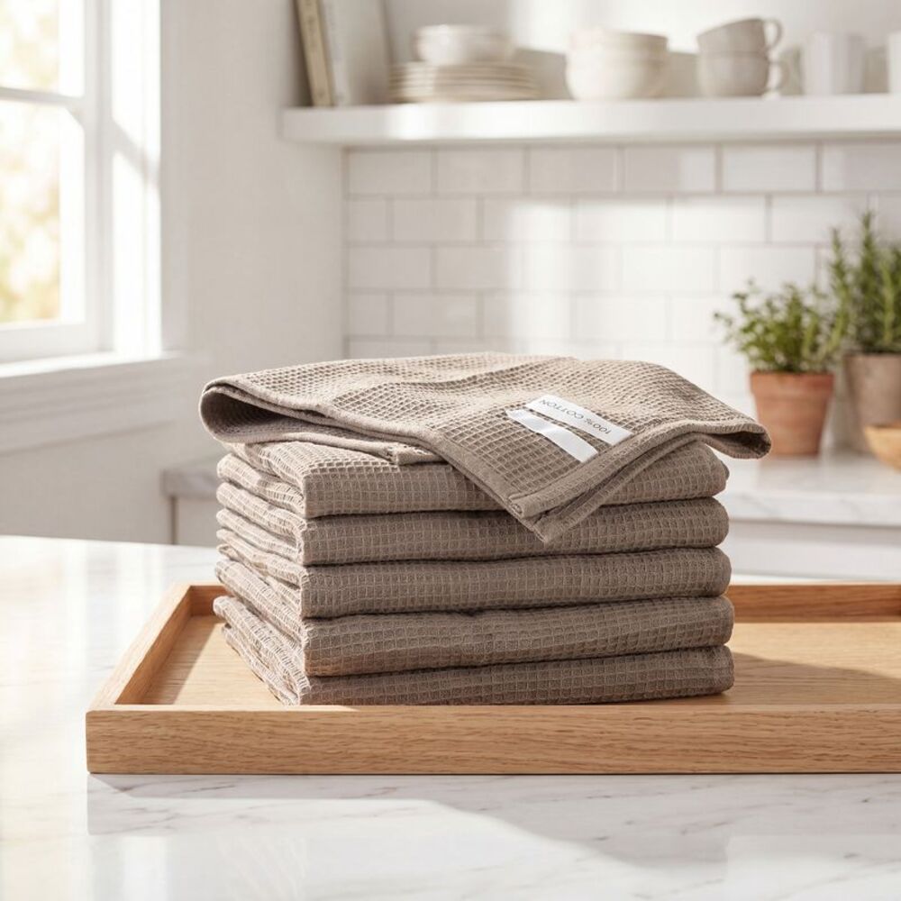 6Pack Cotton Weave Reusable Absorbent Cleaning Rags 14" x 14" Brown